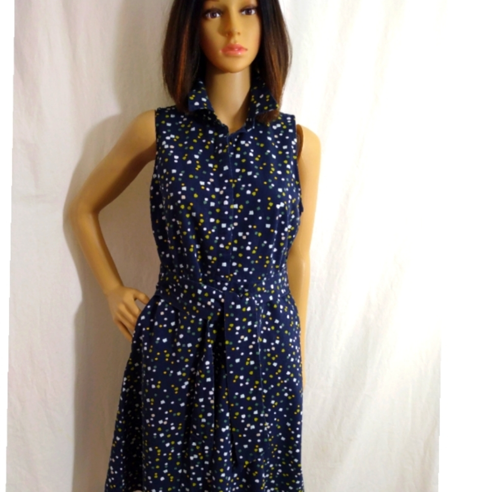 Navy Polka Dot Sleeveless Dress